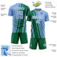 Custom Light Blue Kelly Green-White Lines Sports Sublimation Soccer Uniform Jersey Limited