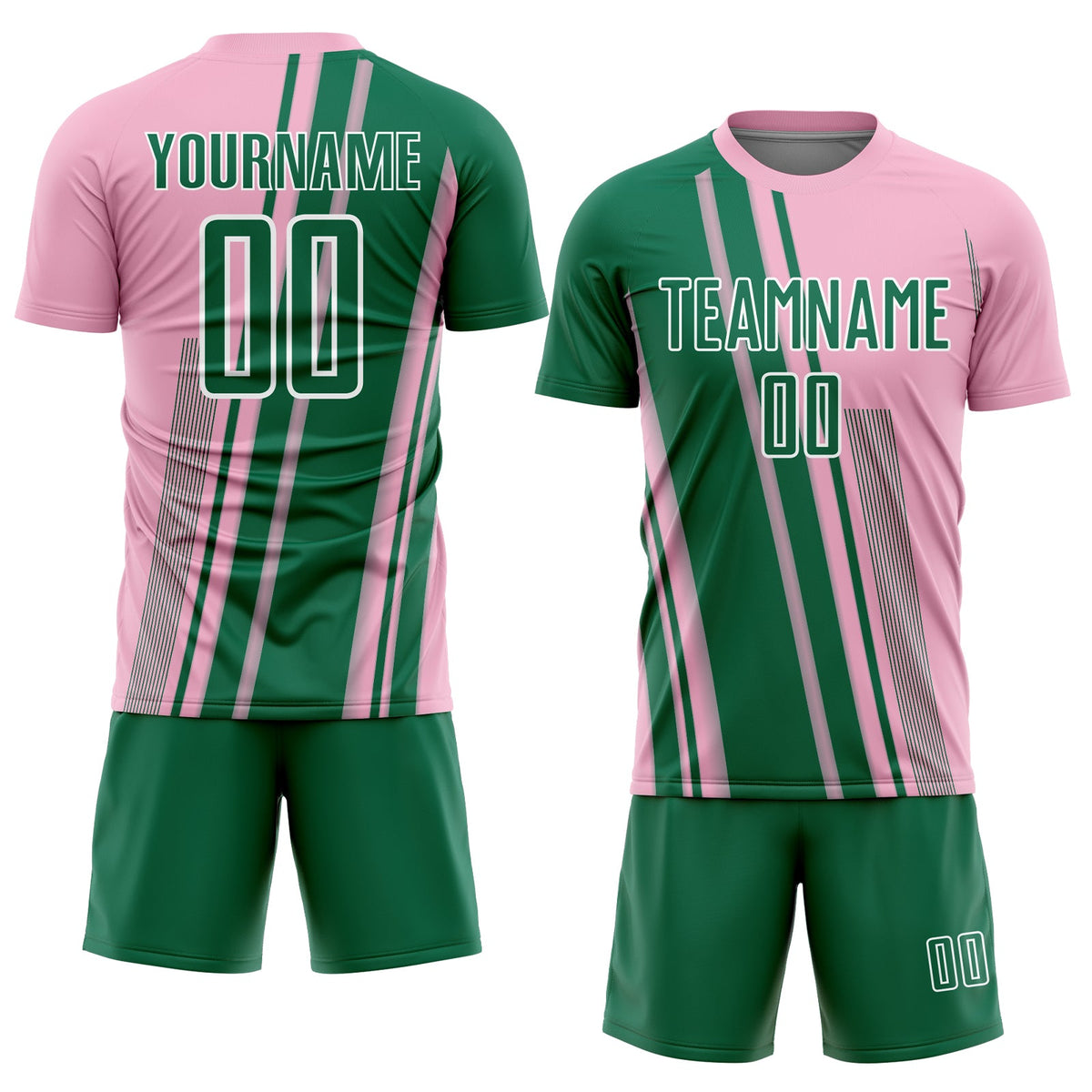 Custom Light Pink Kelly Green-White Lines Sports Sublimation Soccer Uniform Jersey Limited