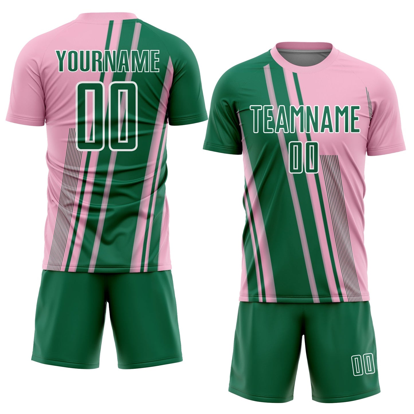 Custom Light Pink Kelly Green-White Lines Sports Sublimation Soccer Uniform Jersey Limited
