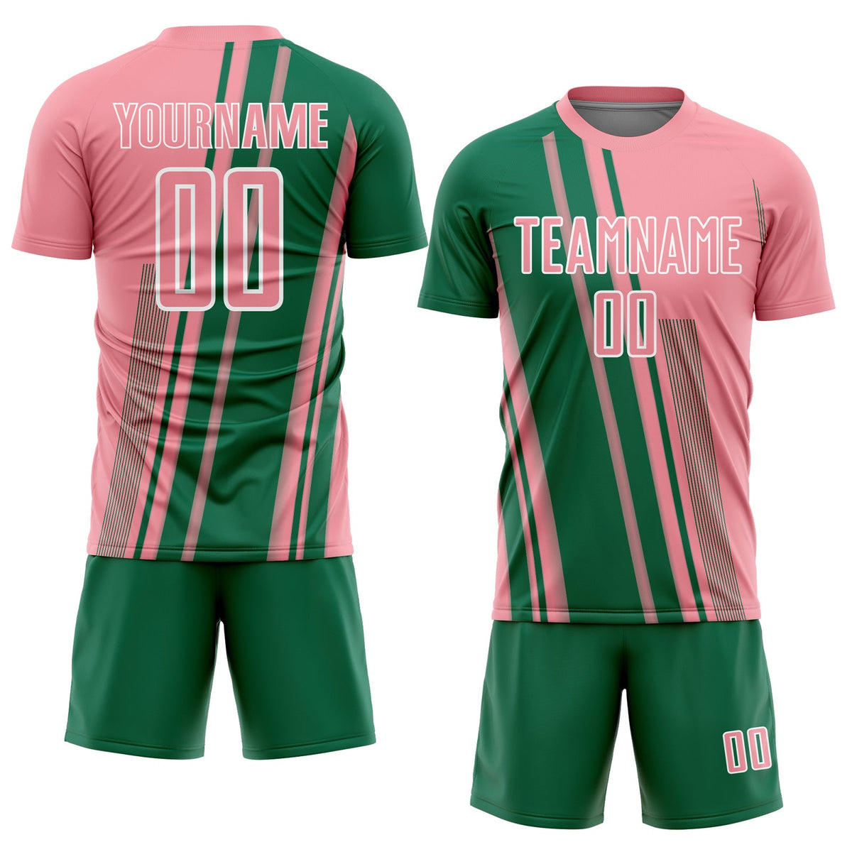 Custom Medium Pink Kelly Green-White Lines Sports Sublimation Soccer Uniform Jersey Limited