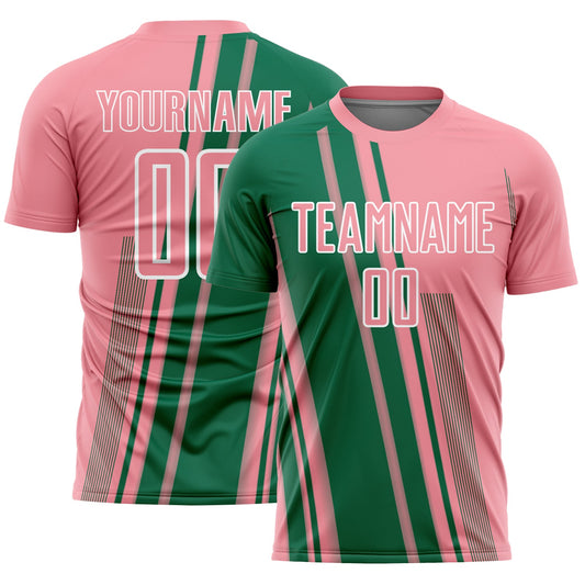 Custom Medium Pink Kelly Green-White Lines Sports Sublimation Soccer Uniform Jersey