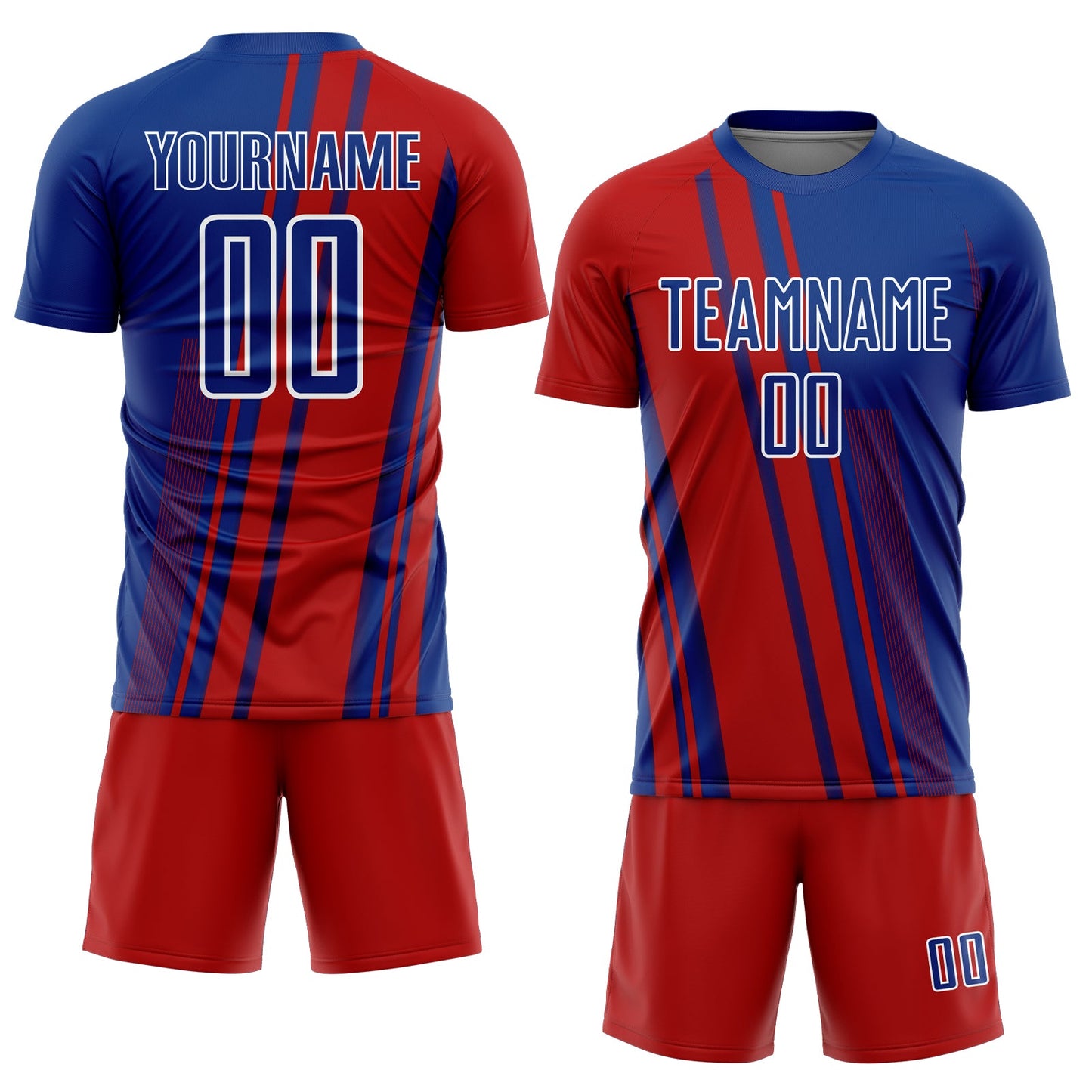 Custom Royal Red-White Lines Sports Sublimation Soccer Uniform Jersey Limited