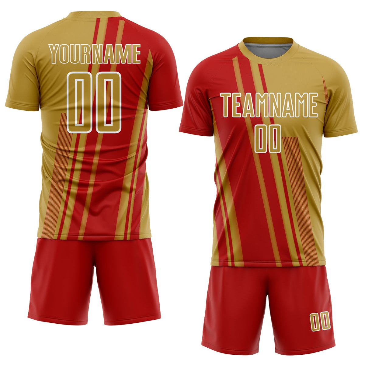 Custom Old Gold Red-White Lines Sports Sublimation Soccer Uniform Jersey Limited