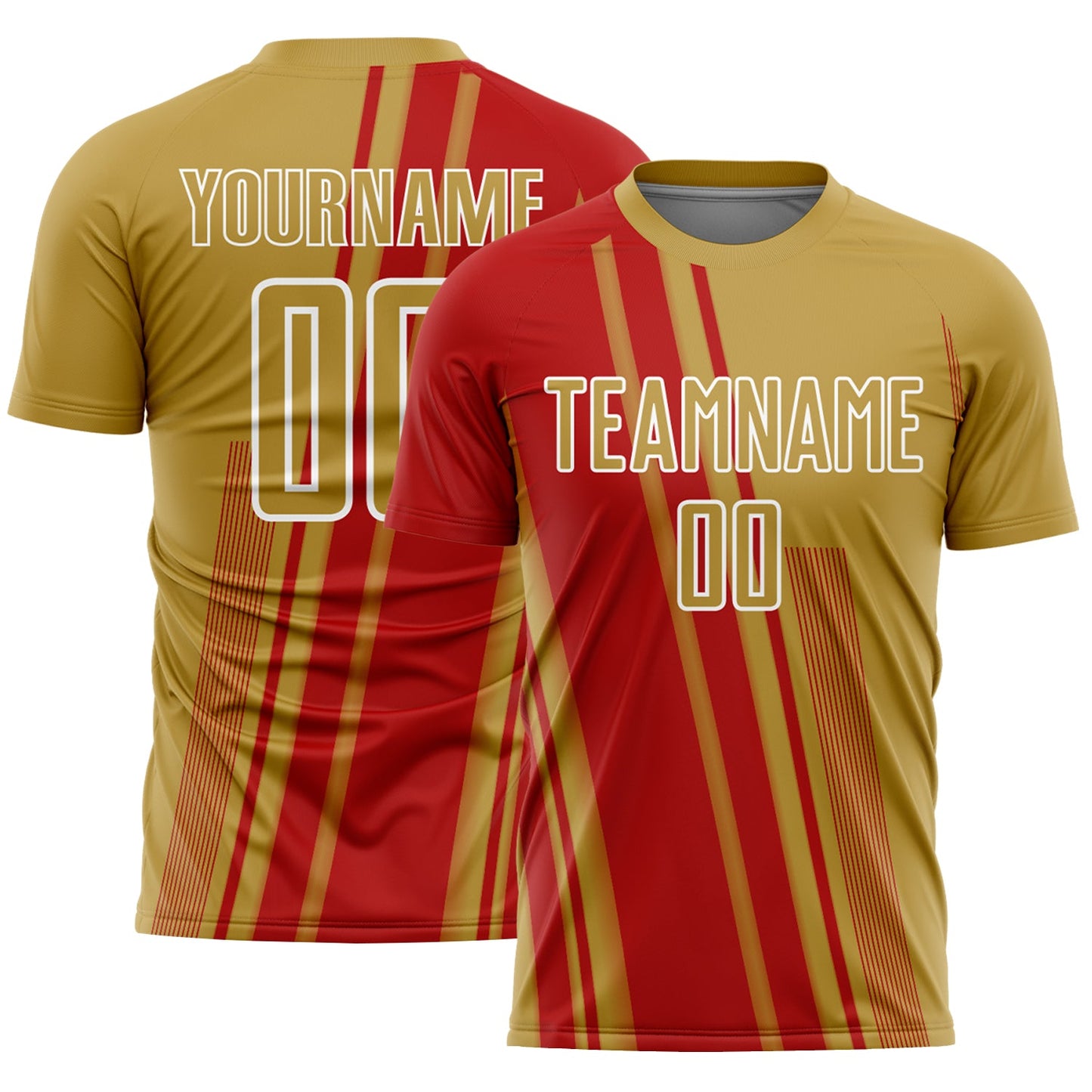 Custom Old Gold Red-White Lines Sports Sublimation Soccer Uniform Jersey