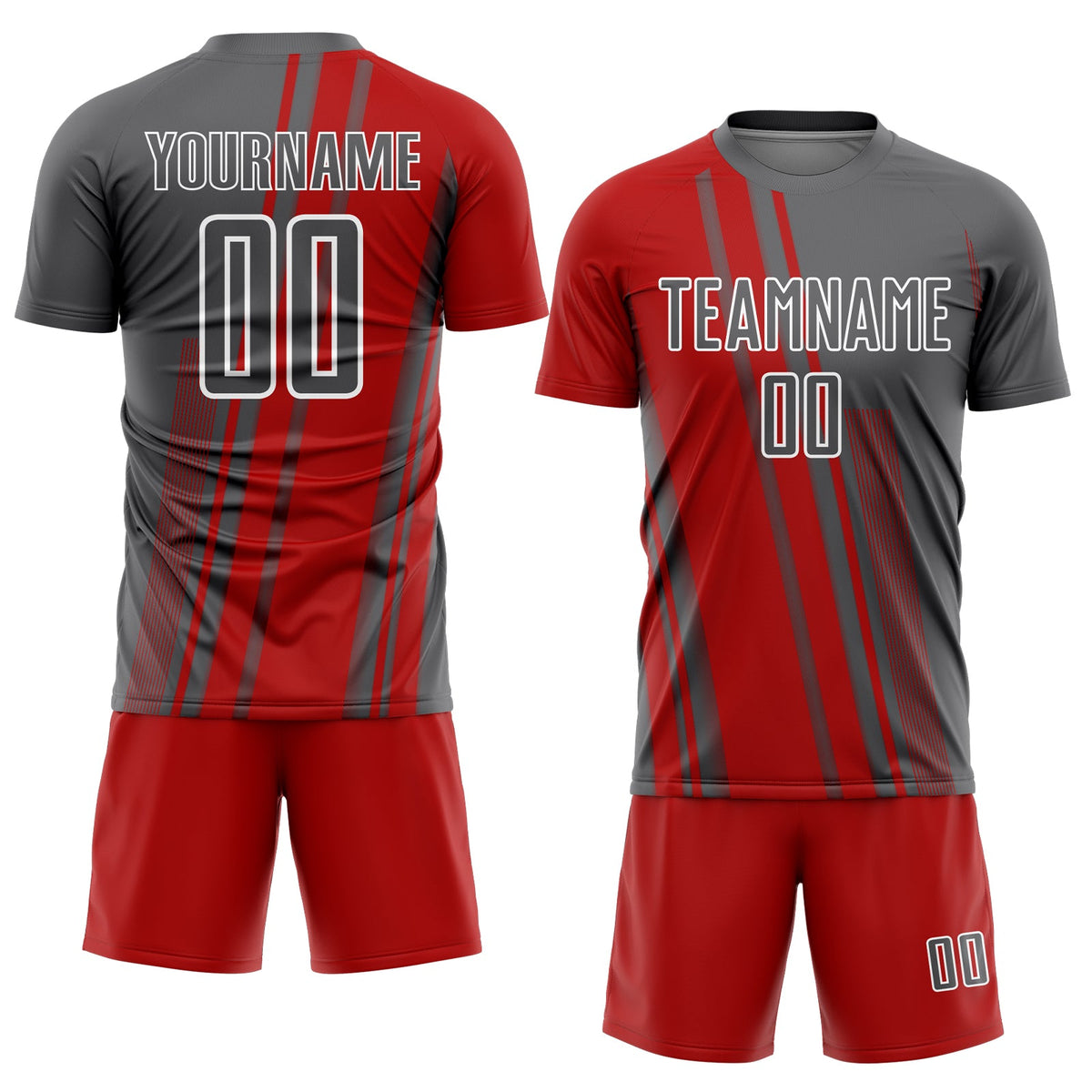 Custom Steel Gray Red-White Lines Sports Sublimation Soccer Uniform Jersey Limited