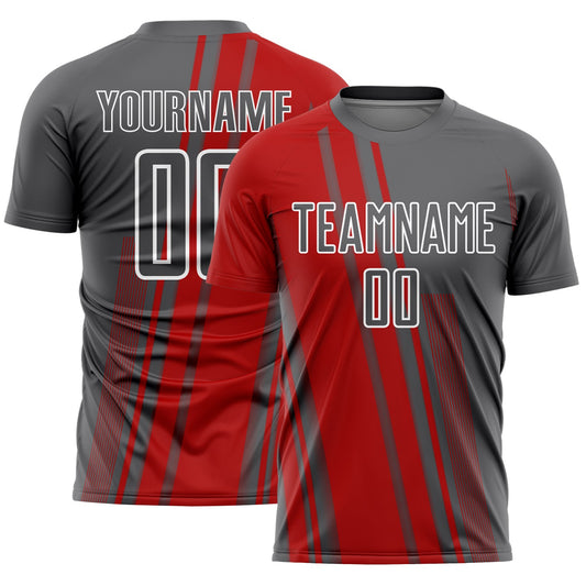 Custom Steel Gray Red-White Lines Sports Sublimation Soccer Uniform Jersey