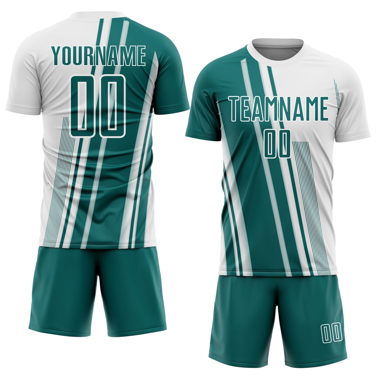 Custom White Teal Lines Sports Sublimation Soccer Uniform Jersey Limited