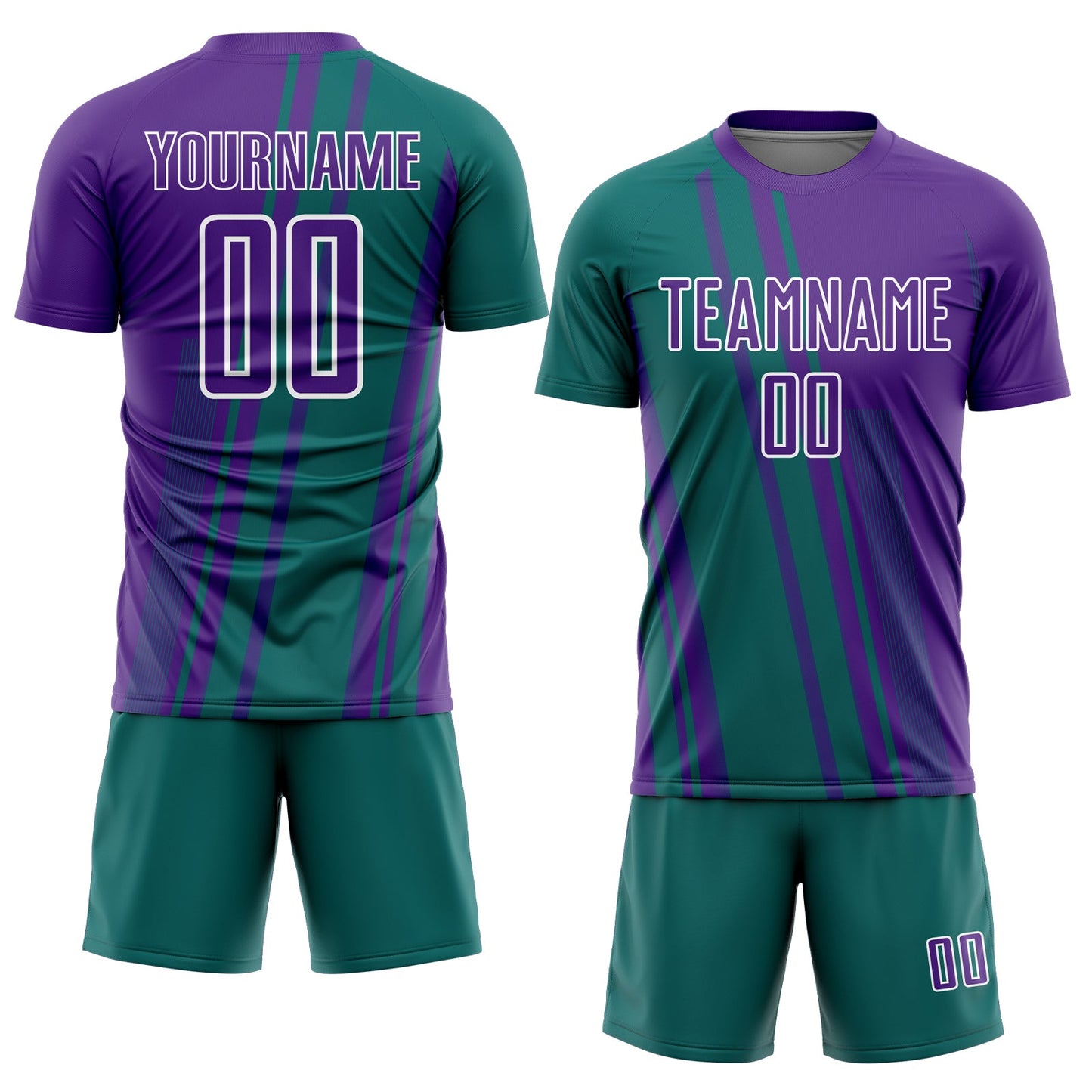 Custom Purple Teal-White Lines Sports Sublimation Soccer Uniform Jersey Limited