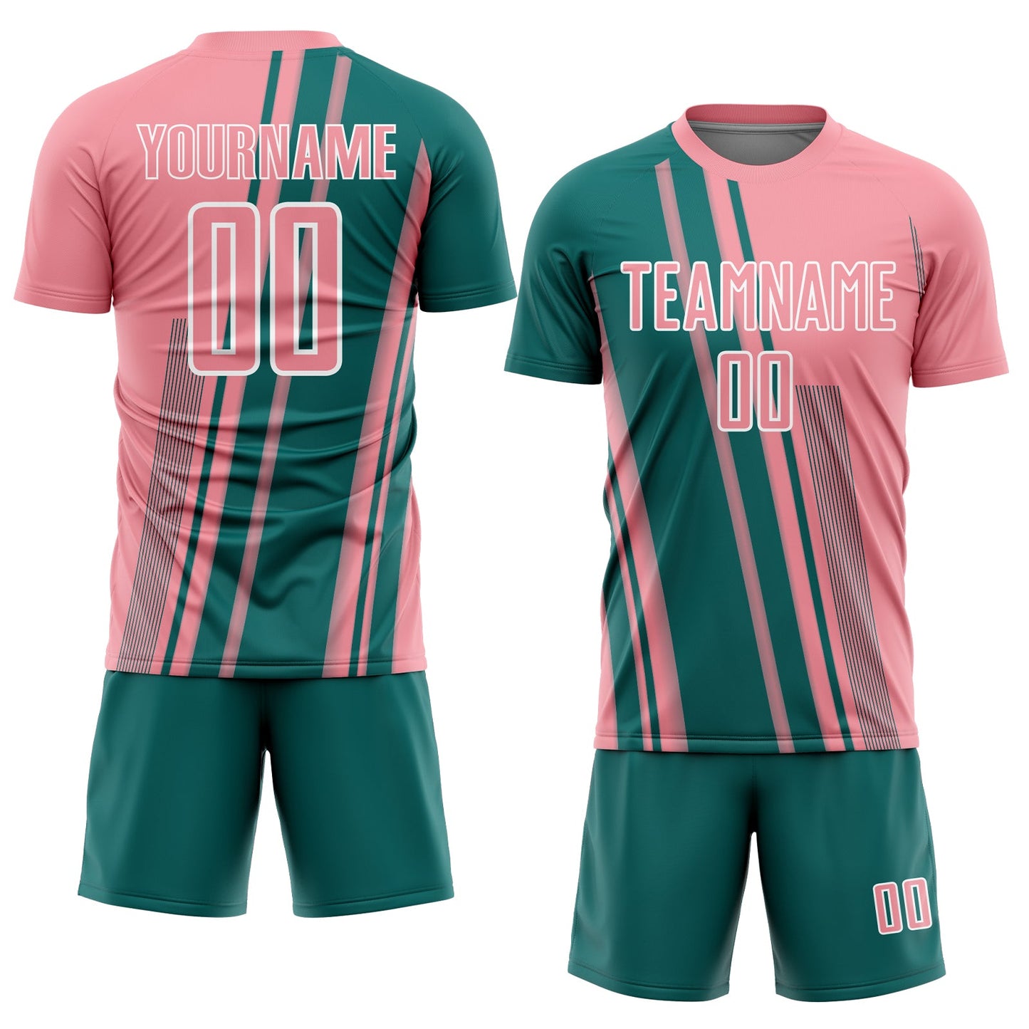 Custom Medium Pink Teal-White Lines Sports Sublimation Soccer Uniform Jersey Limited