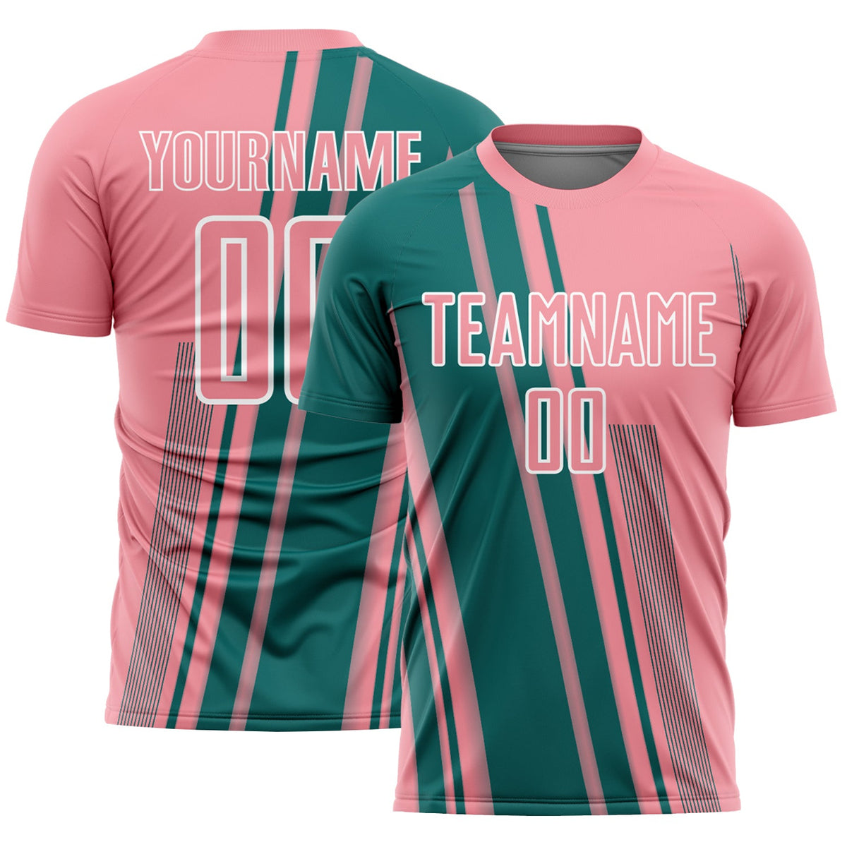 Custom Medium Pink Teal-White Lines Sports Sublimation Soccer Uniform Jersey