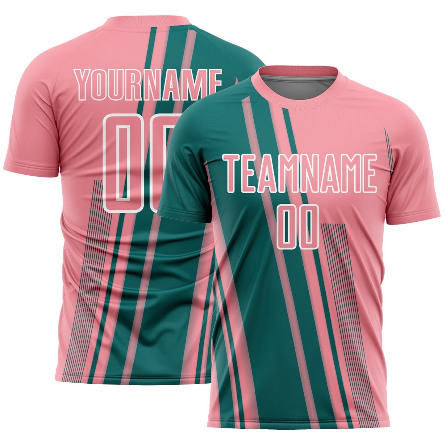 Custom Medium Pink Teal-White Lines Sports Sublimation Soccer Uniform Jersey