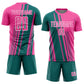 Custom Pink Teal-White Lines Sports Sublimation Soccer Uniform Jersey Limited
