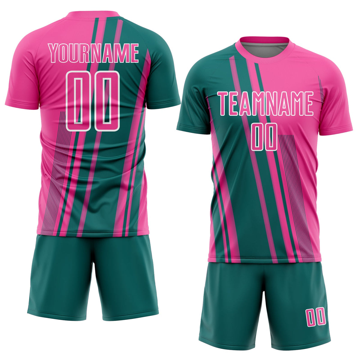 Custom Pink Teal-White Lines Sports Sublimation Soccer Uniform Jersey Limited