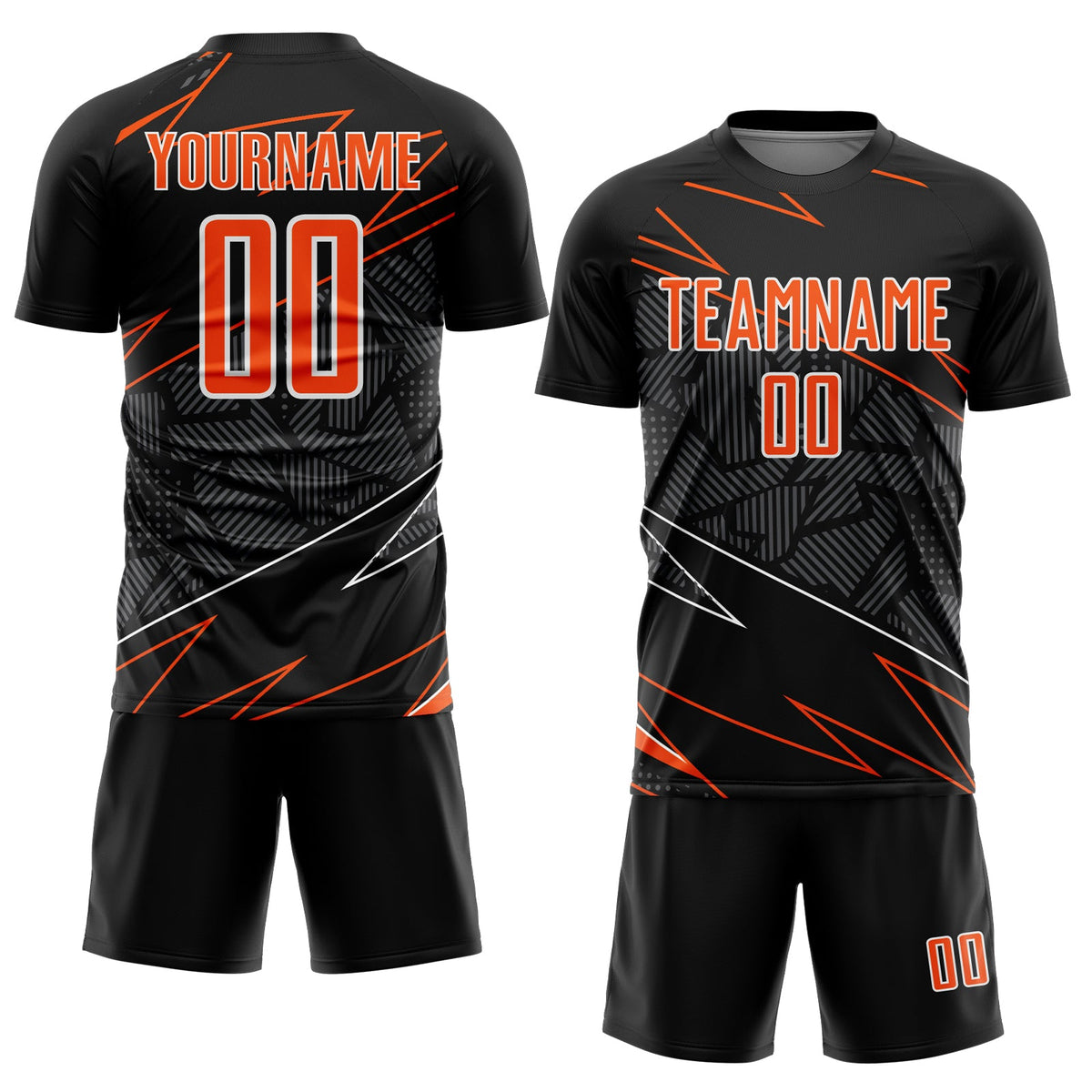 Custom Black Orange-White Lines Sports Sublimation Soccer Uniform Jersey Limited