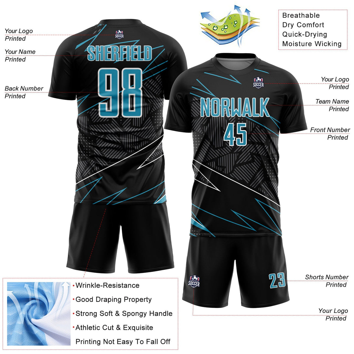 Custom Black Panther Blue-White Lines Sports Sublimation Soccer Uniform Jersey Limited