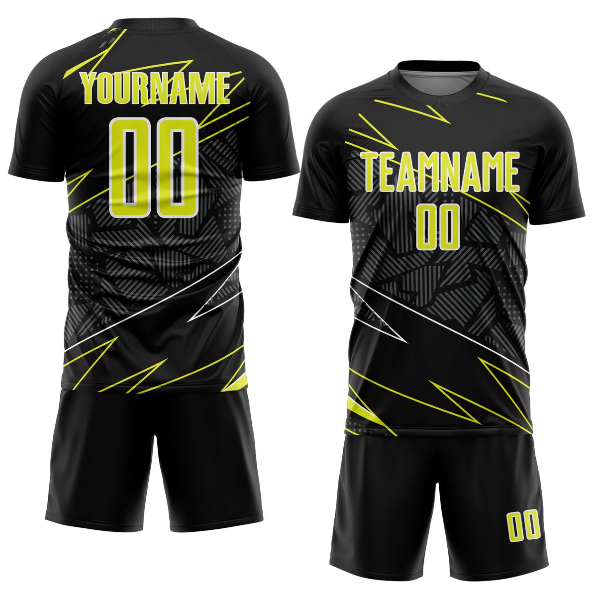 Custom Black Neon Yellow-White Lines Sports Sublimation Soccer Uniform Jersey Limited