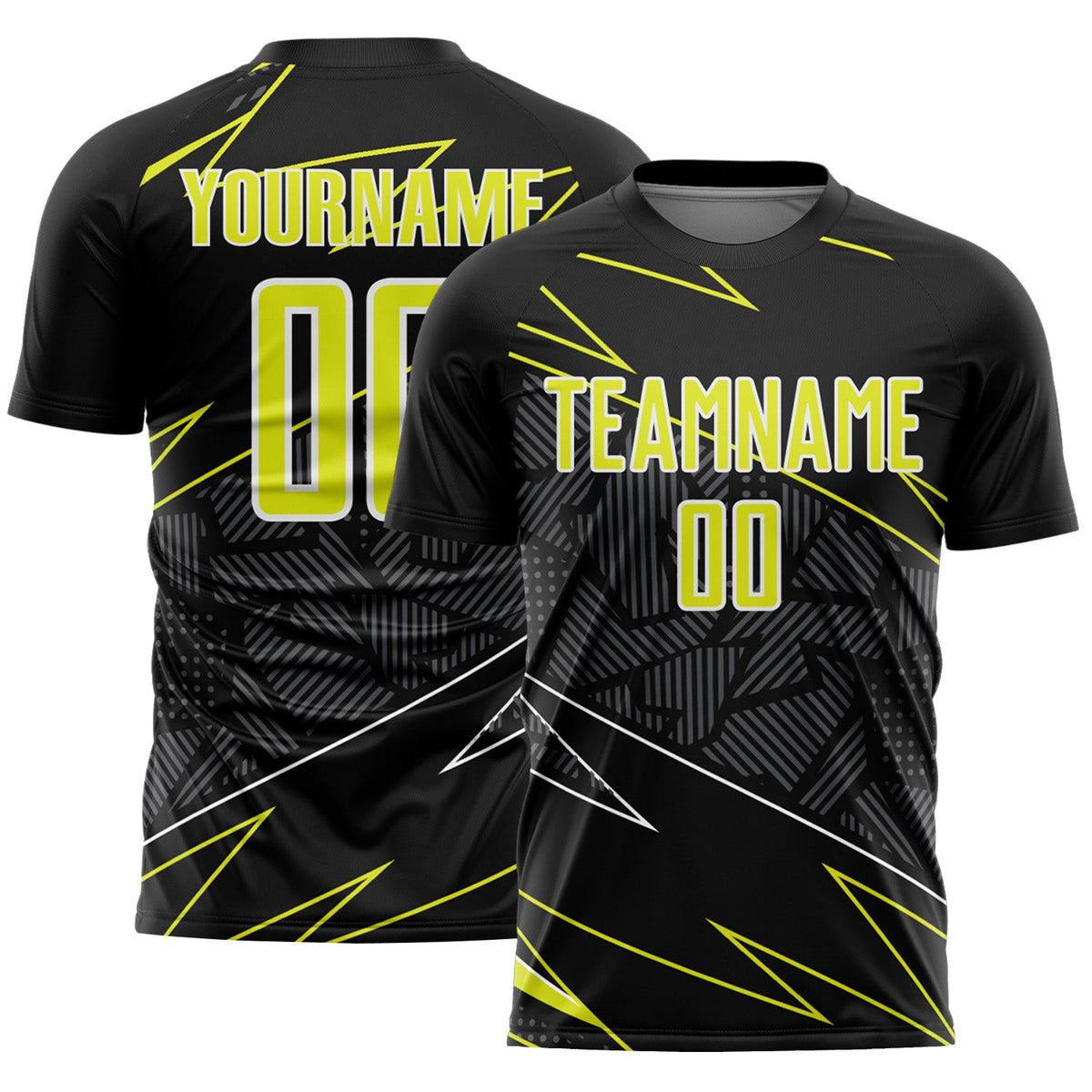 Custom Black Neon Yellow-White Lines Sports Sublimation Soccer Uniform Jersey