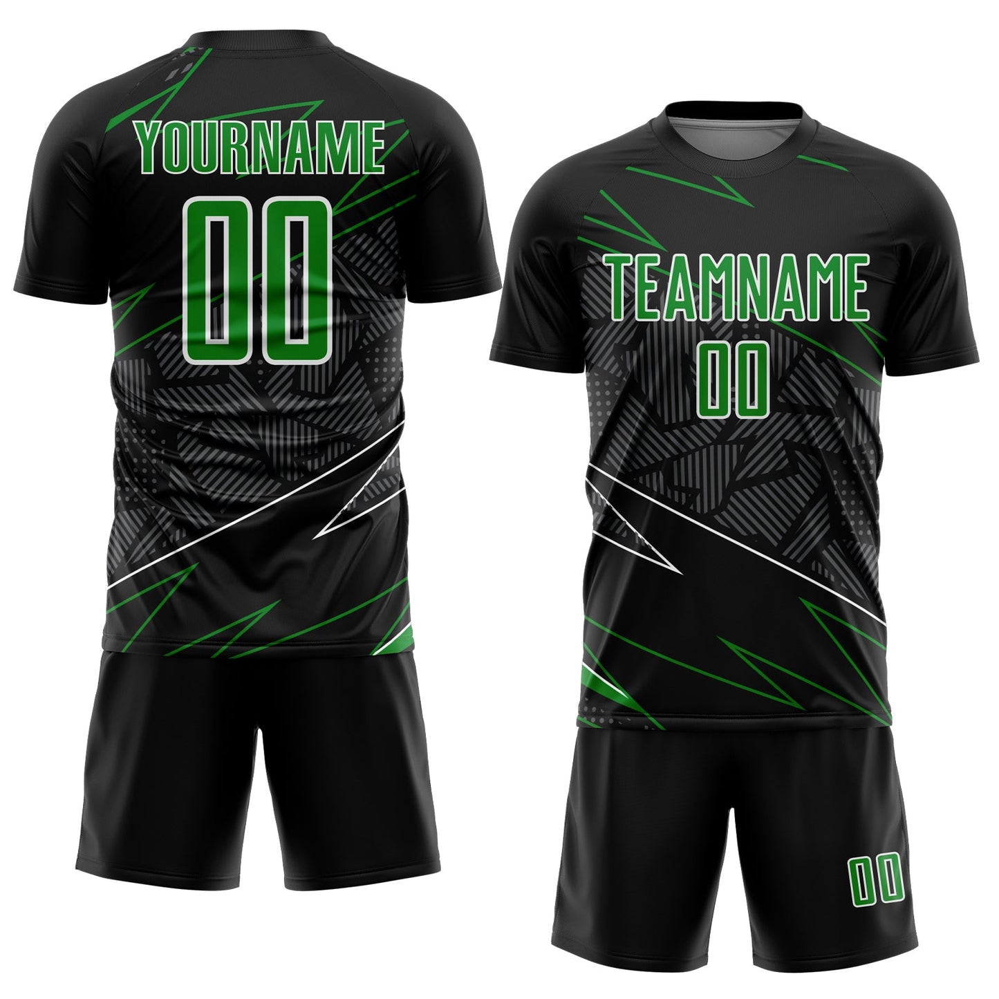 Custom Black Grass Green-White Lines Sports Sublimation Soccer Uniform Jersey Limited