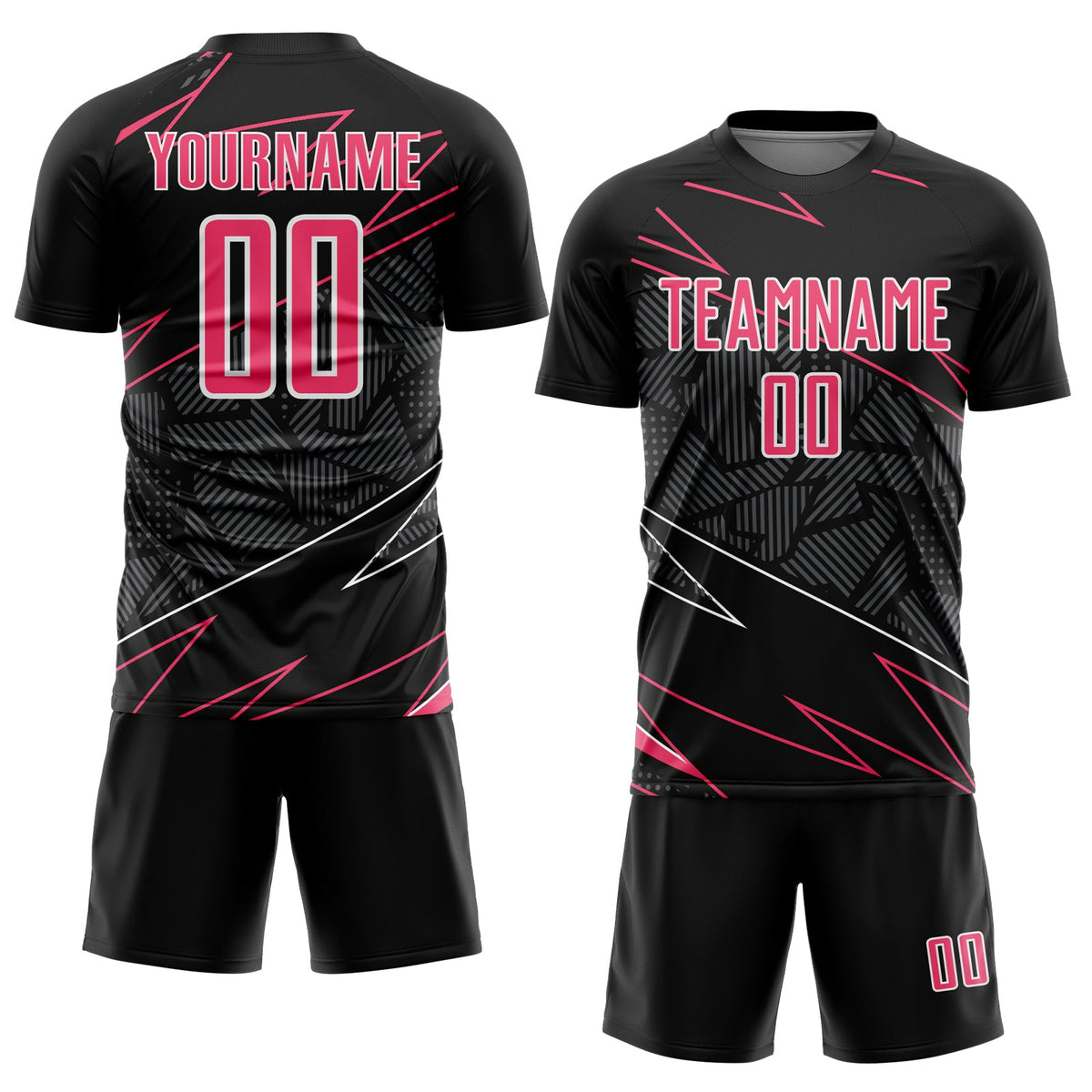 Custom Black Neon Pink-White Lines Sports Sublimation Soccer Uniform Jersey Limited