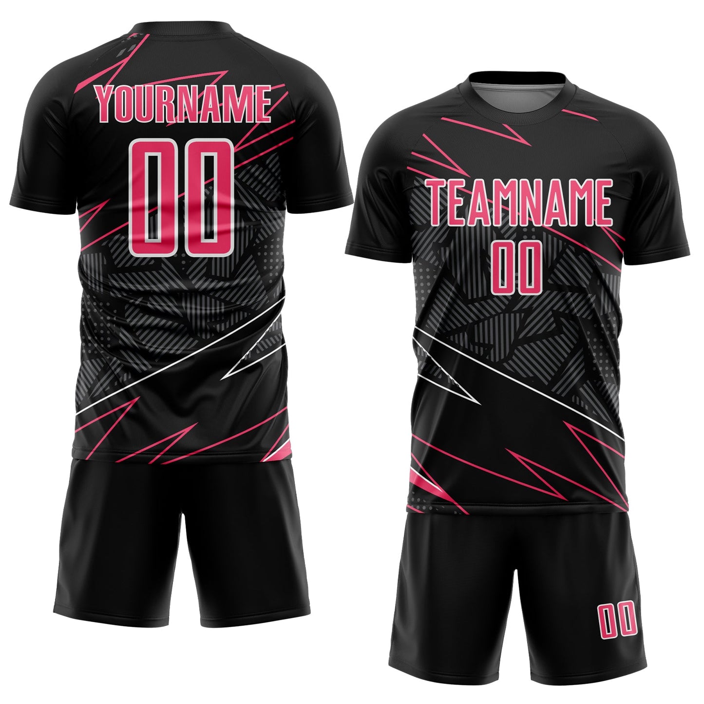 Custom Black Neon Pink-White Lines Sports Sublimation Soccer Uniform Jersey Limited