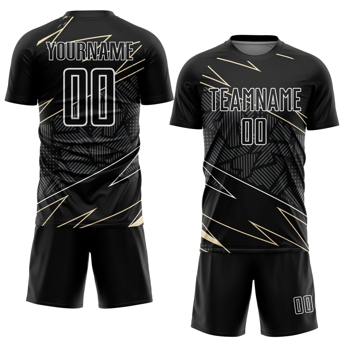 Custom Black Cream-White Lines Sports Sublimation Soccer Uniform Jersey Limited