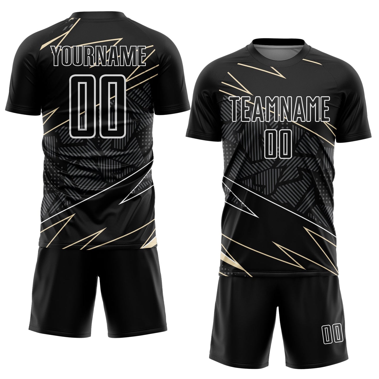 Custom Black Cream-White Lines Sports Sublimation Soccer Uniform Jersey Limited
