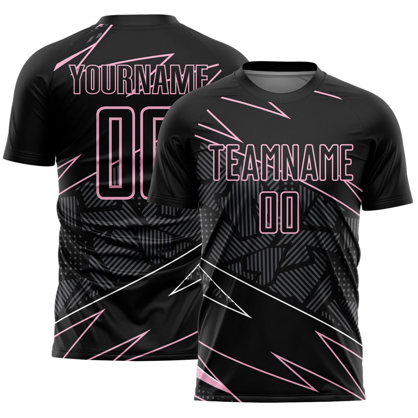 Custom Black Light Pink Lines Sports Sublimation Soccer Uniform Jersey