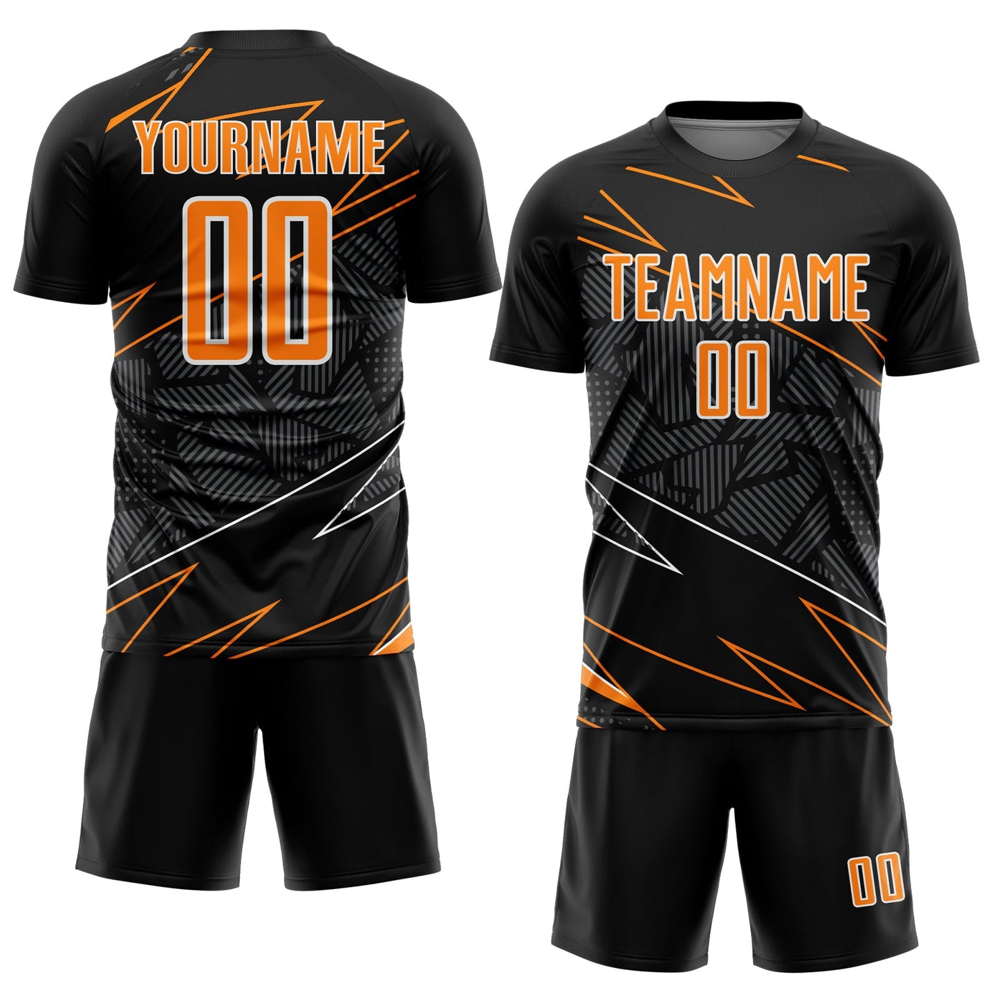 Custom Black Bay Orange-White Lines Sports Sublimation Soccer Uniform Jersey Limited