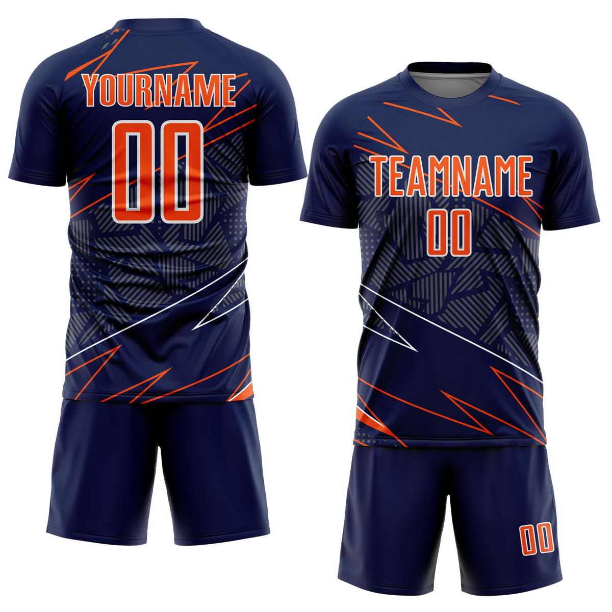 Custom Navy Orange-White Lines Sports Sublimation Soccer Uniform Jersey Limited