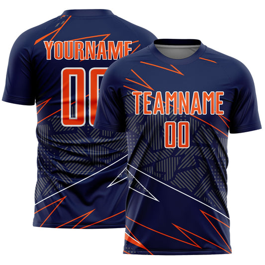 Custom Navy Orange-White Lines Sports Sublimation Soccer Uniform Jersey