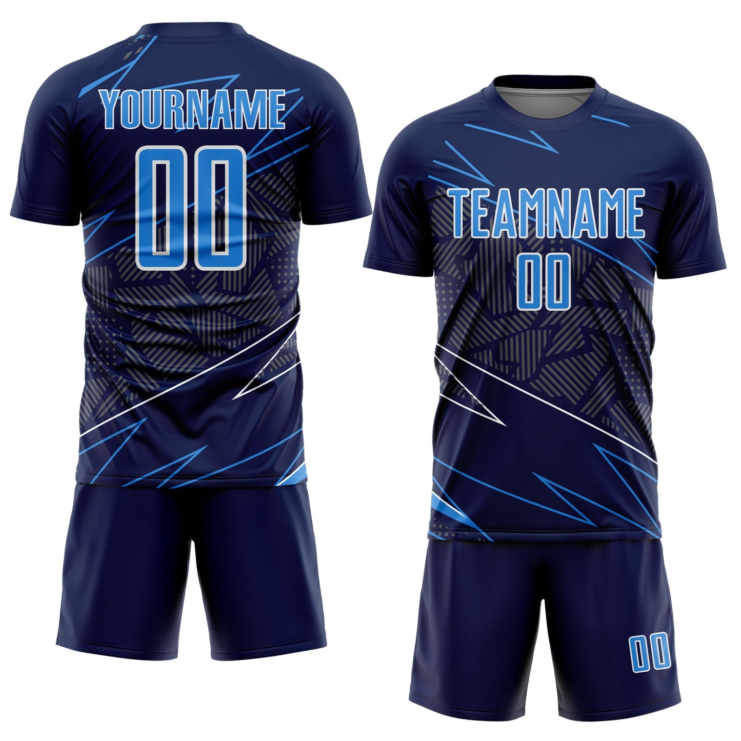 Custom Navy Powder Blue-White Lines Sports Sublimation Soccer Uniform Jersey Limited