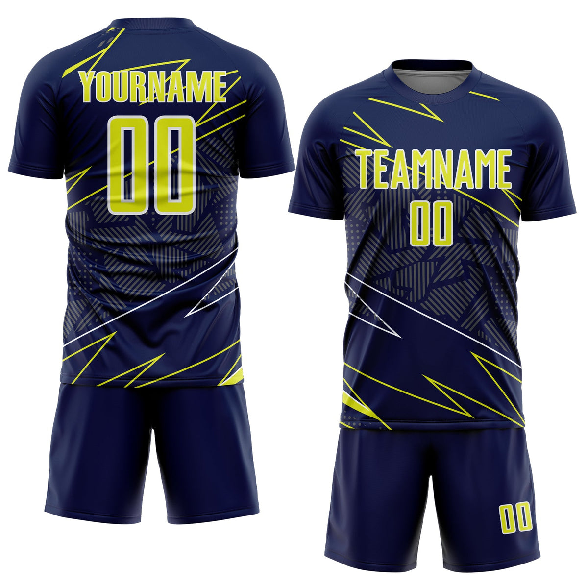 Custom Navy Neon Yellow-White Lines Sports Sublimation Soccer Uniform Jersey Limited