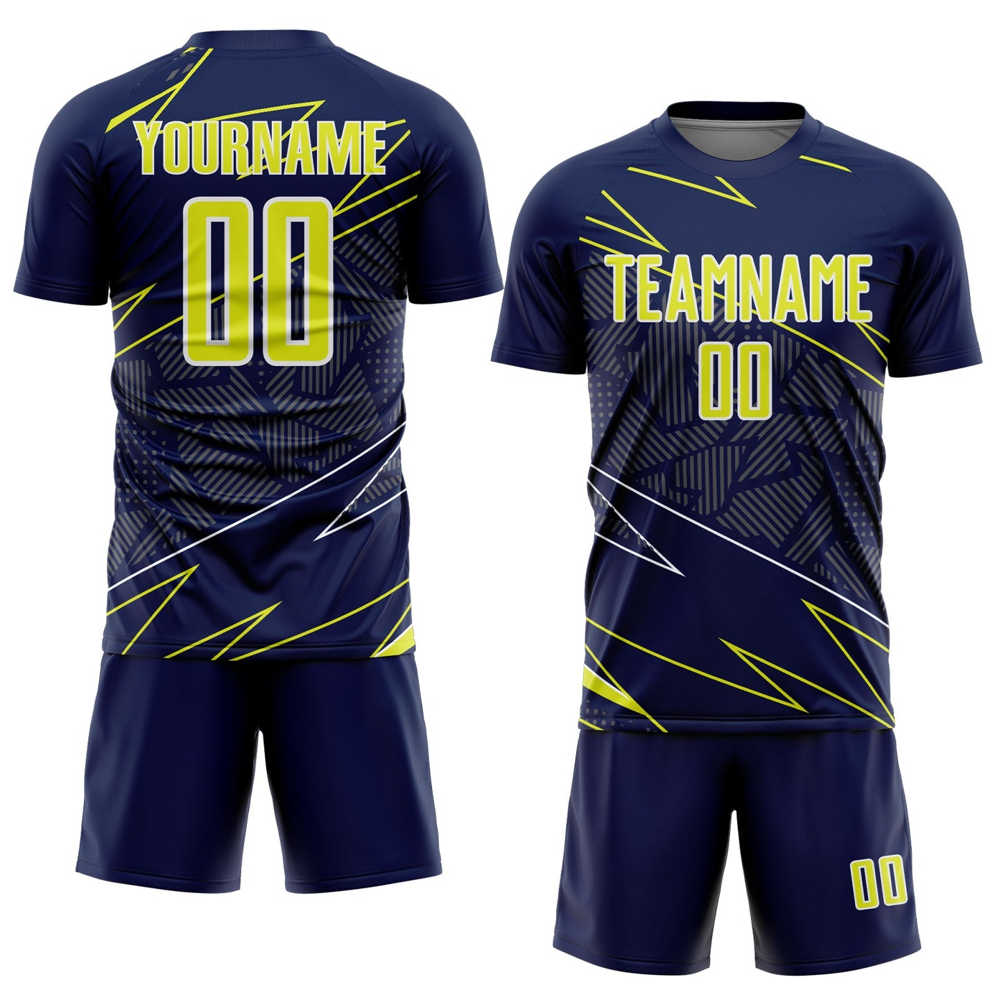Custom Navy Neon Yellow-White Lines Sports Sublimation Soccer Uniform Jersey Limited