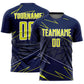 Custom Navy Neon Yellow-White Lines Sports Sublimation Soccer Uniform Jersey