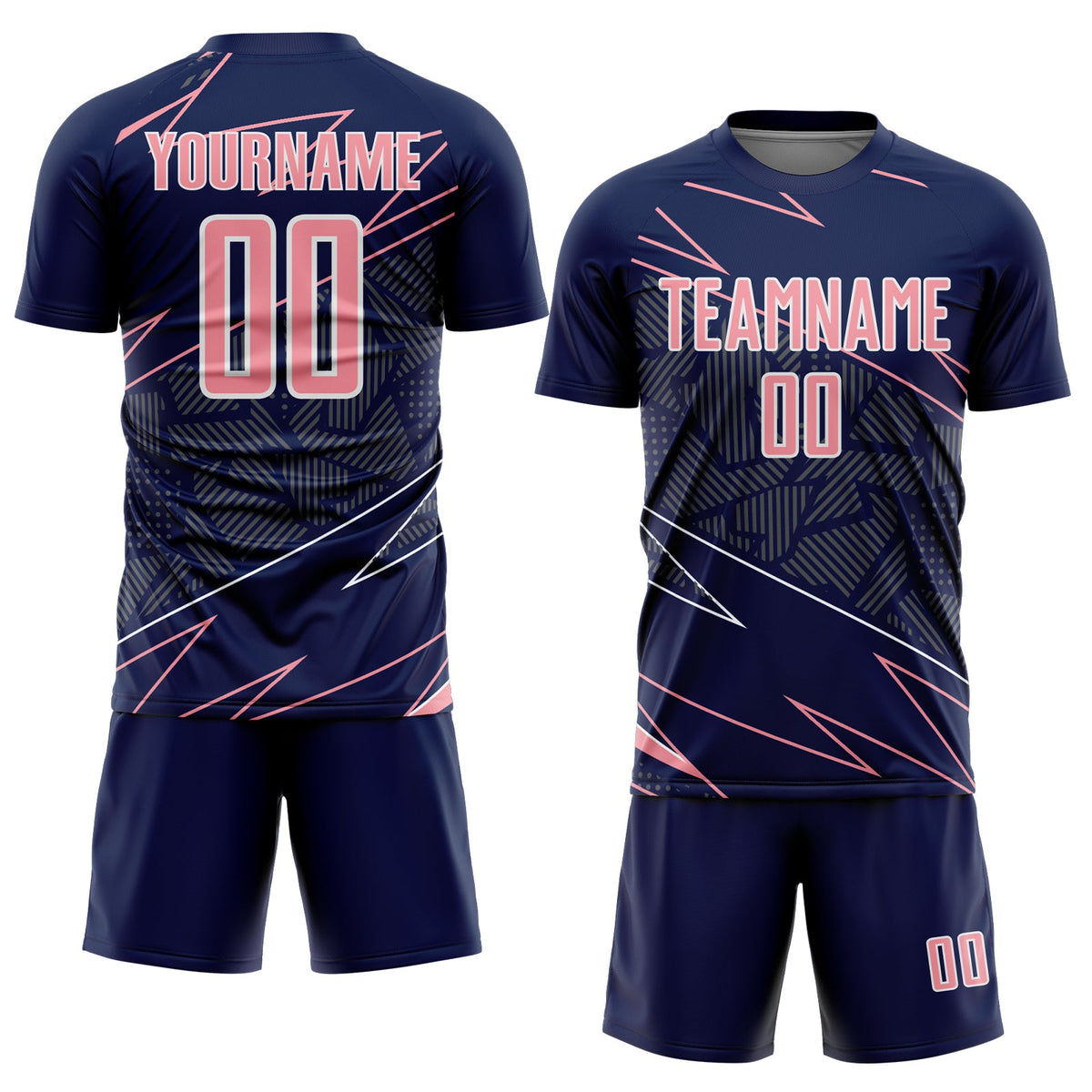 Custom Navy Medium Pink-White Lines Sports Sublimation Soccer Uniform Jersey Limited