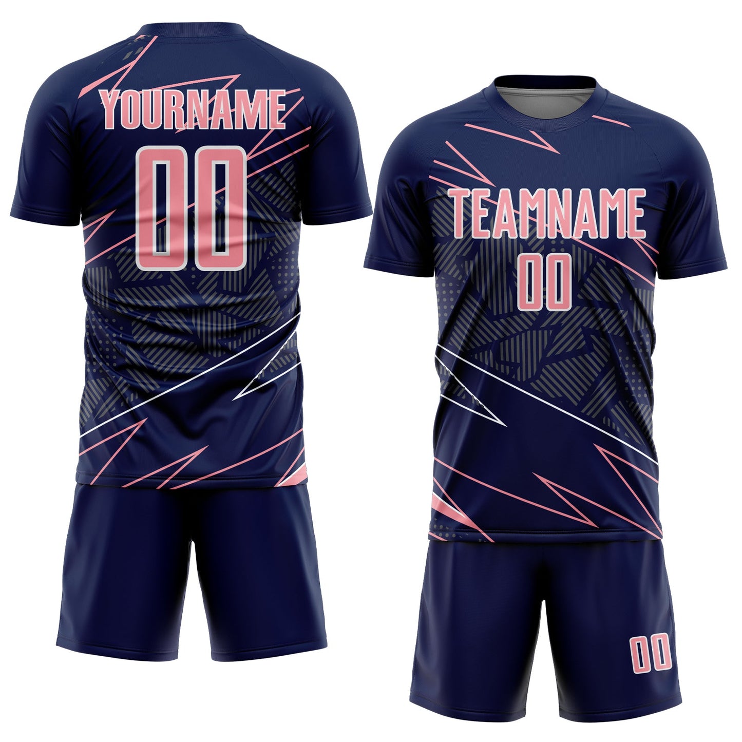 Custom Navy Medium Pink-White Lines Sports Sublimation Soccer Uniform Jersey Limited