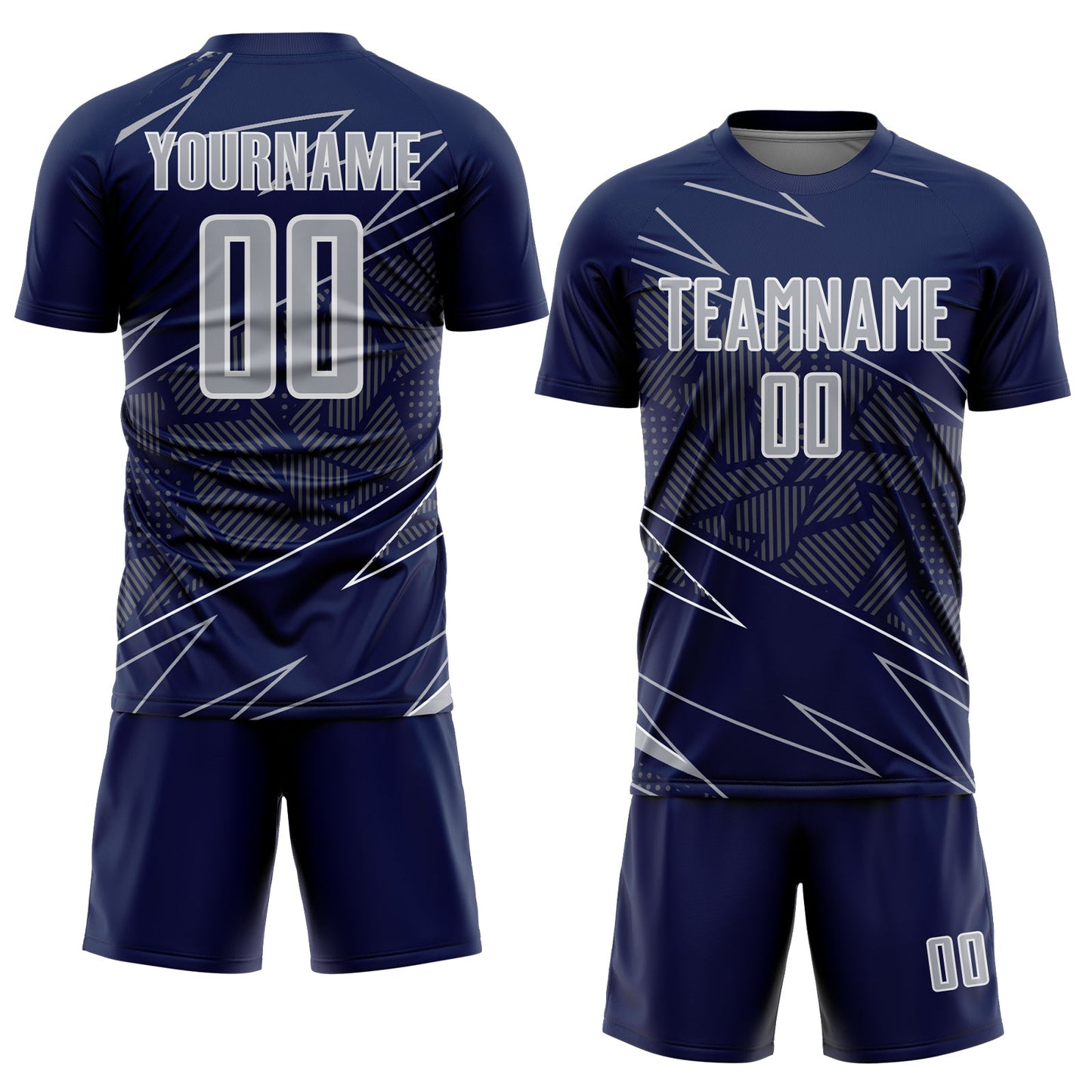 Custom Navy Gray-White Lines Sports Sublimation Soccer Uniform Jersey Limited