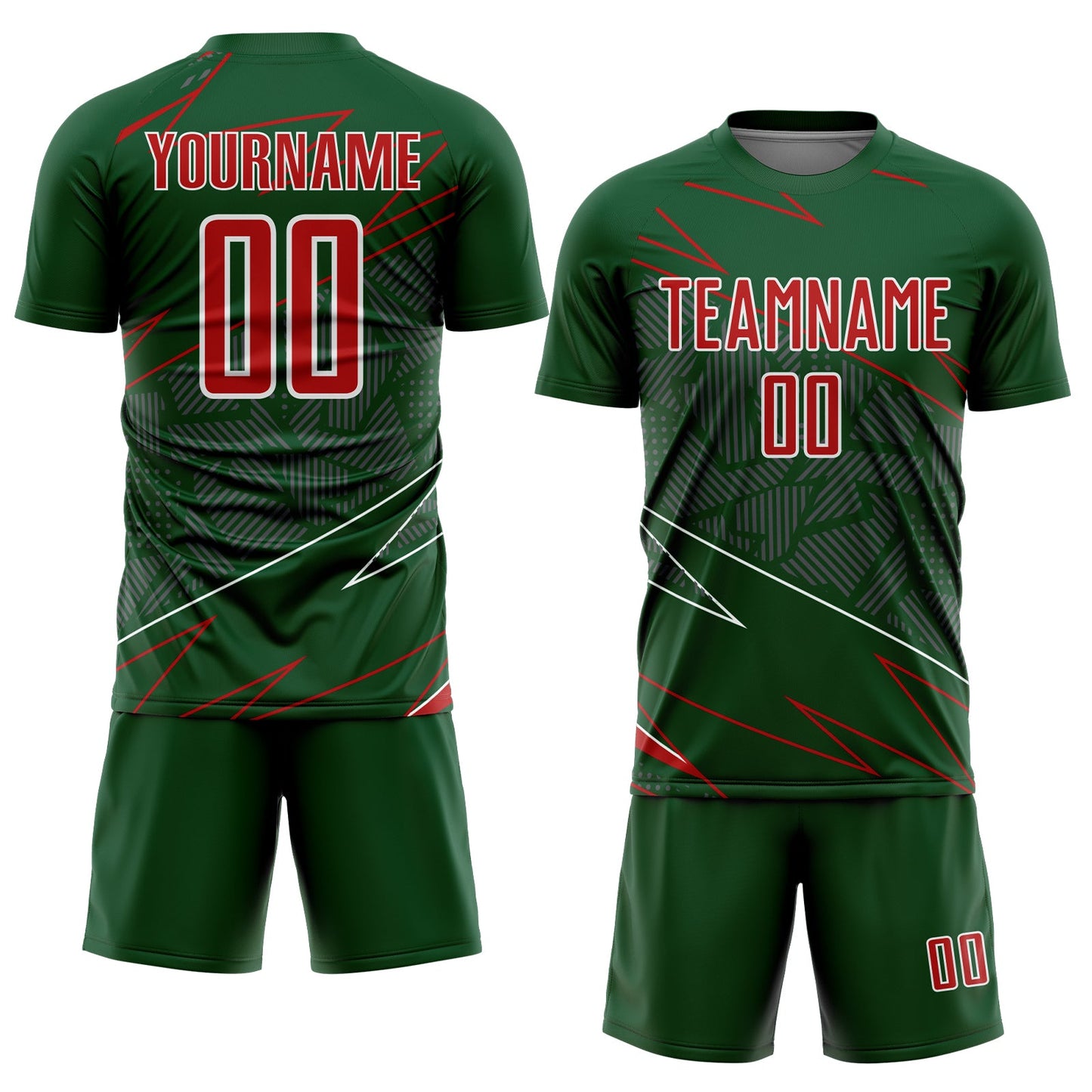 Custom Green Red-White Lines Sports Sublimation Soccer Uniform Jersey Limited