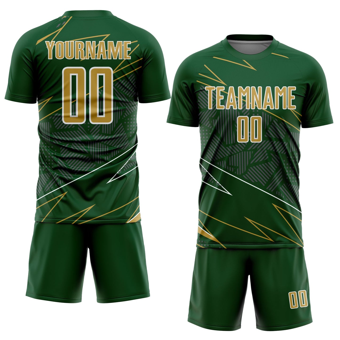 Custom Green Old Gold-White Lines Sports Sublimation Soccer Uniform Jersey Limited