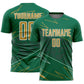 Custom Kelly Green Old Gold-White Lines Sports Sublimation Soccer Uniform Jersey