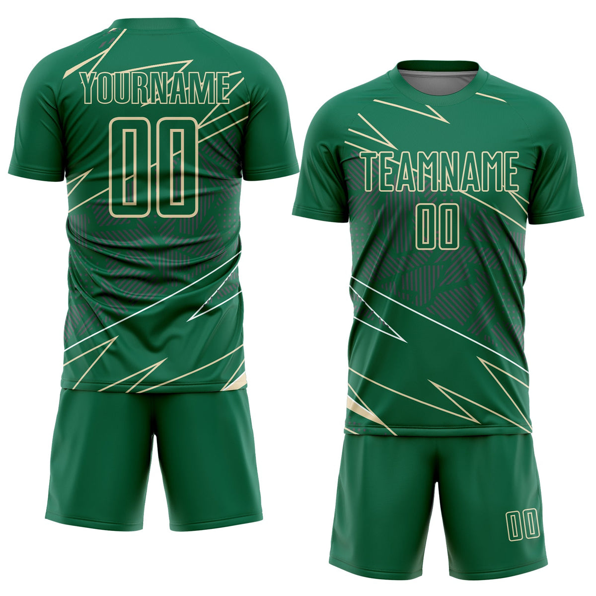Custom Kelly Green Cream Lines Sports Sublimation Soccer Uniform Jersey Limited