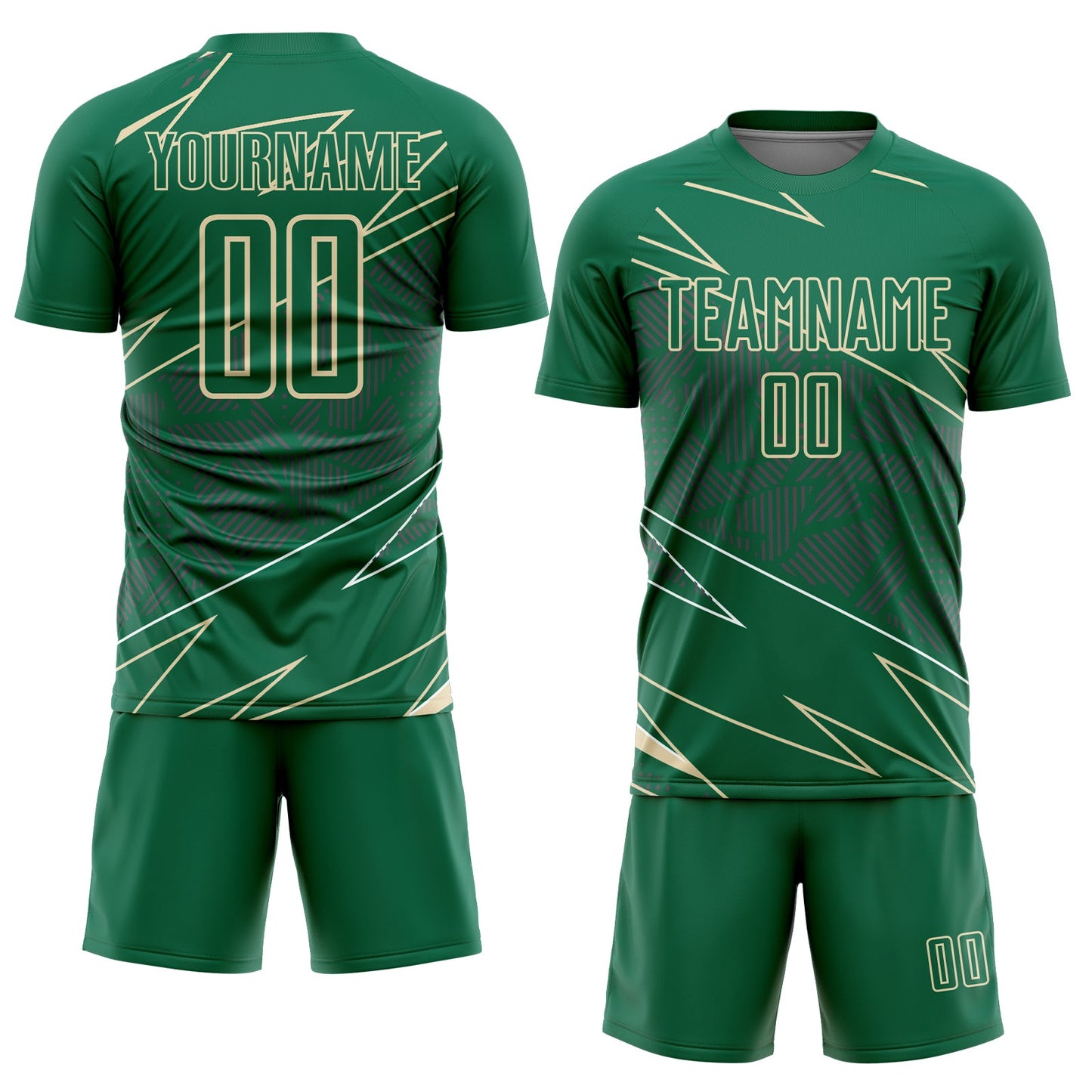 Custom Kelly Green Cream Lines Sports Sublimation Soccer Uniform Jersey Limited