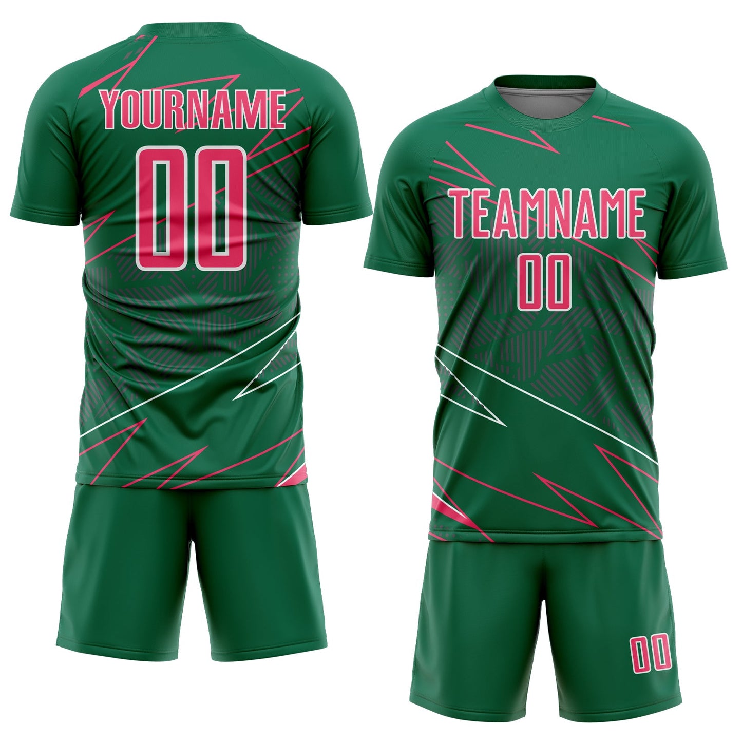 Custom Kelly Green Neon Pink-White Lines Sports Sublimation Soccer Uniform Jersey Limited