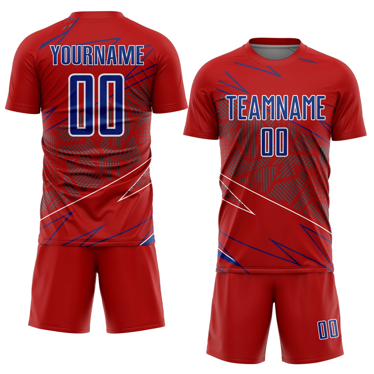 Custom Red Royal-White Lines Sports Sublimation Soccer Uniform Jersey Limited