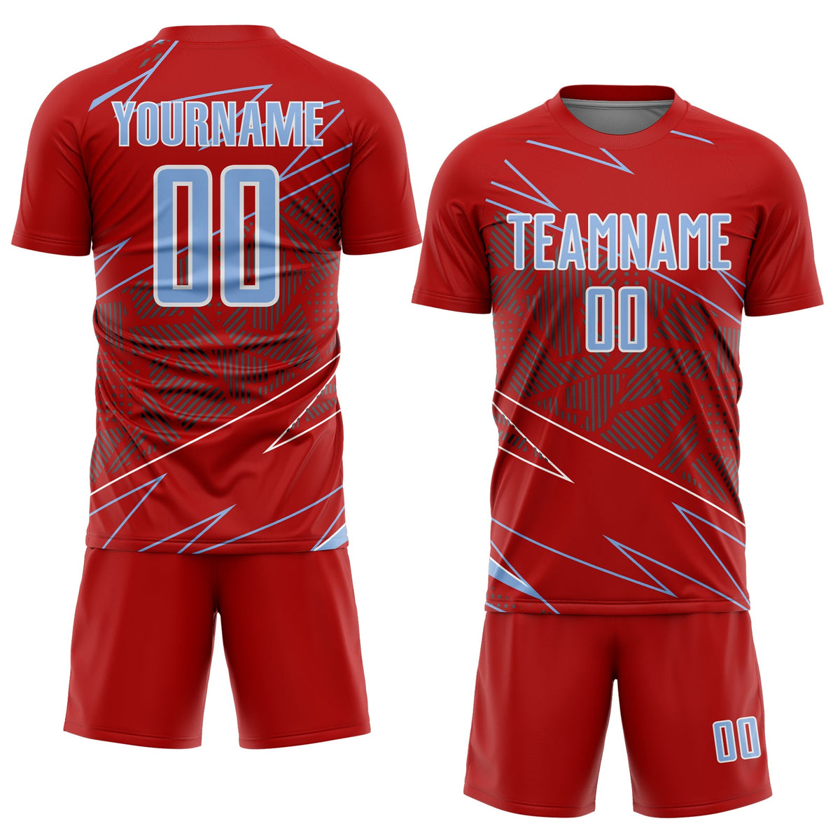 Custom Red Light Blue-White Lines Sports Sublimation Soccer Uniform Jersey Limited