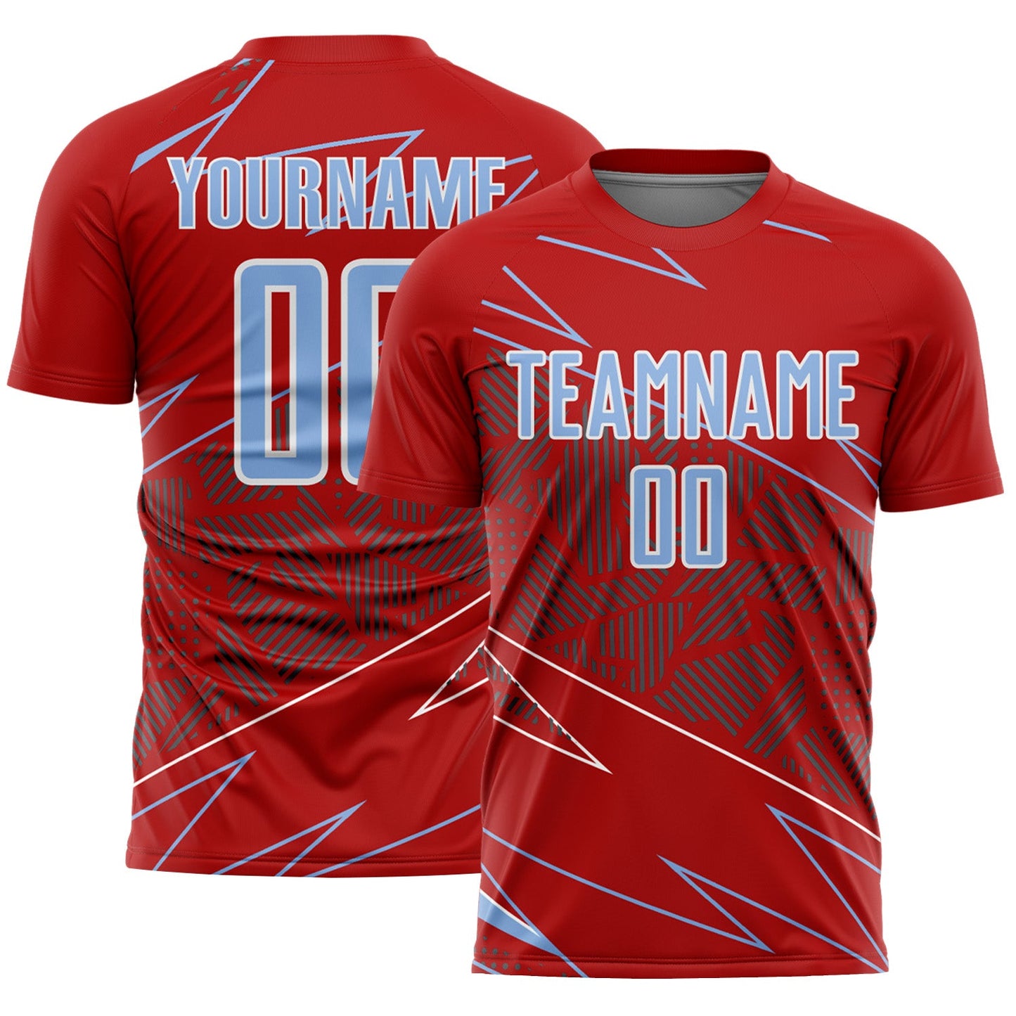 Custom Red Light Blue-White Lines Sports Sublimation Soccer Uniform Jersey