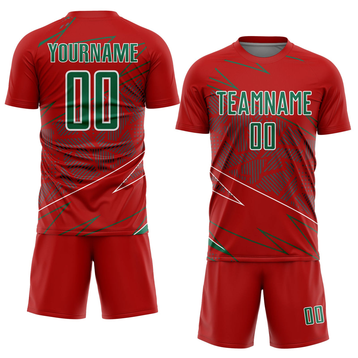 Custom Red Kelly Green-White Lines Sports Sublimation Soccer Uniform Jersey Limited