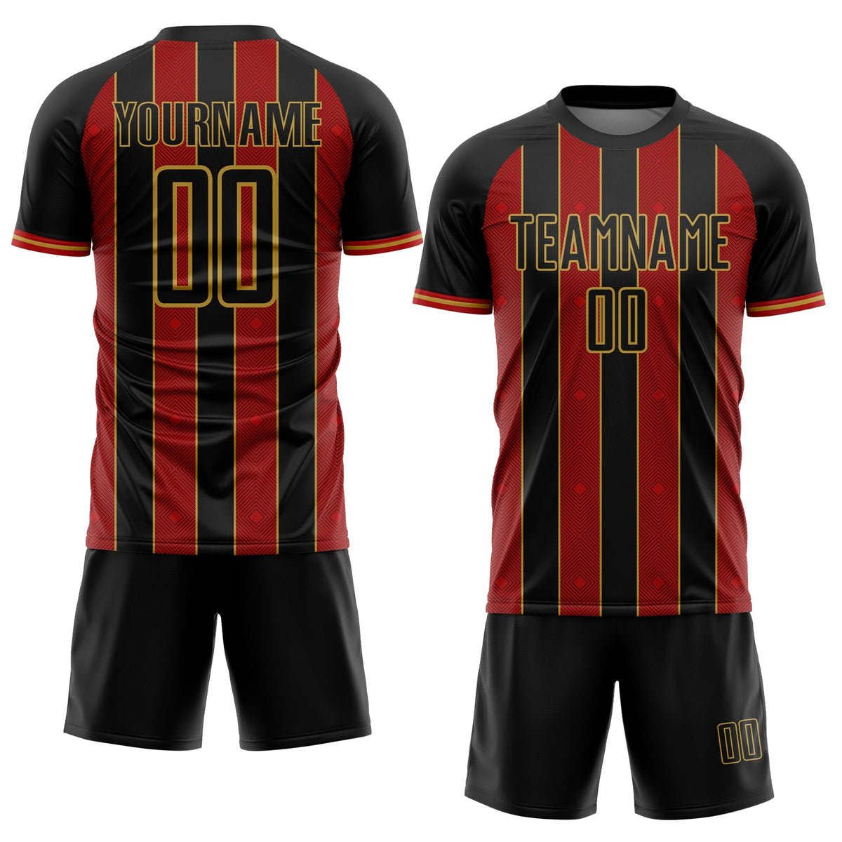 Custom Black Red-Old Gold Pinstripe Line Sports Sublimation Soccer Uniform Jersey Limited