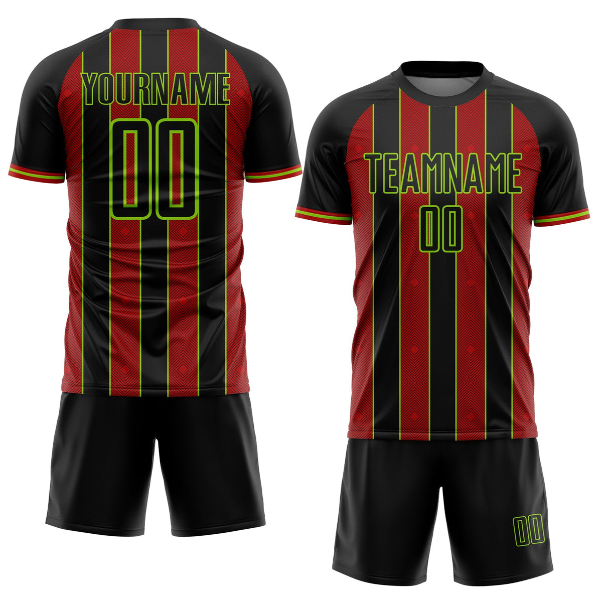 Custom Black Red-Neon Green Pinstripe Line Sports Sublimation Soccer Uniform Jersey Limited