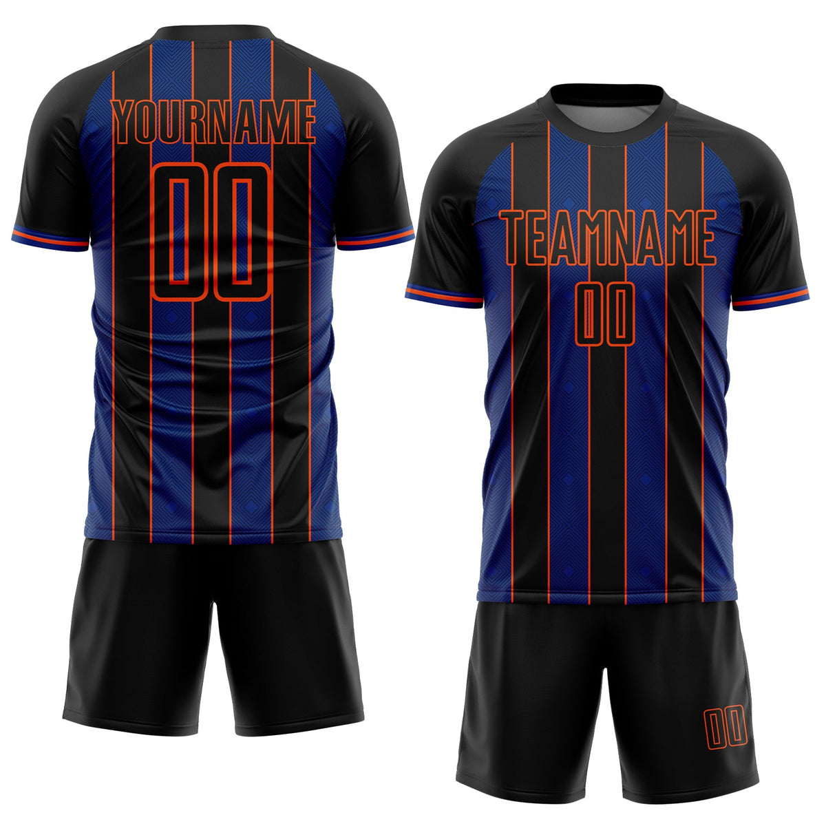 Custom Black Royal-Orange Pinstripe Line Sports Sublimation Soccer Uniform Jersey Limited